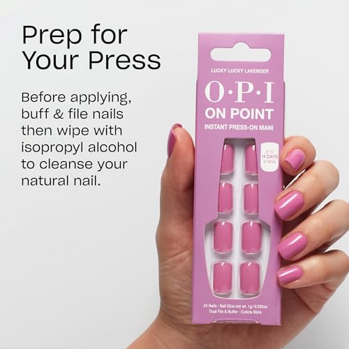 OPI On Point Lucky Lucky Lavender | Short Round Pink Lavender Press On Nails | With Nail Glue | Long Lasting, Reusable, Non-damaging