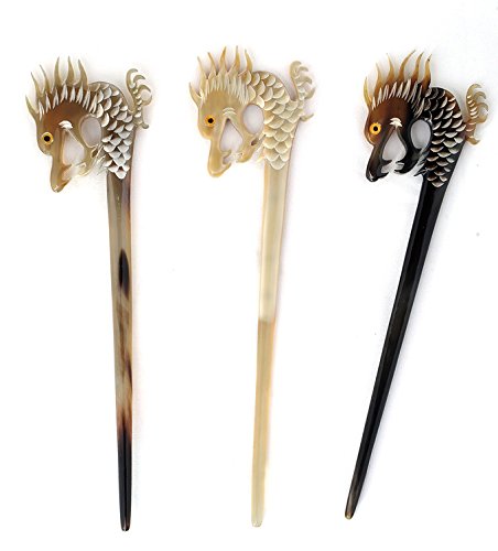 Marycrafts Light Shade Buffalo Horn Dragon Carved Hairstick, Hair Stick, Hairpick Hair Accessories, Hair Jewelry Handmade 7