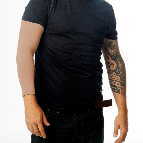Tat2X Ink Armor Premium Full Arm Tattoo Cover Up Sleeve - No Slip Gripper - U.S. Made - Suntan - XL2X