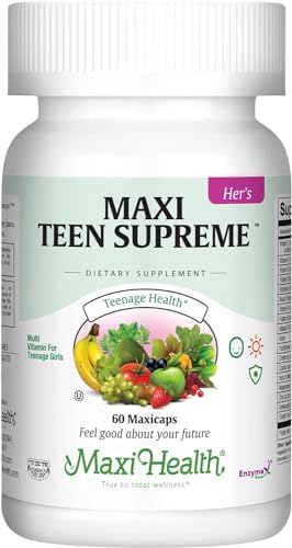 Maxi Health Teen Multivitamin for Girls 12-17 years, Natural Vitamins and Minerals Enhances Development and Immune Health, Best Kosher Supplement for Teenagers, 60 Count
