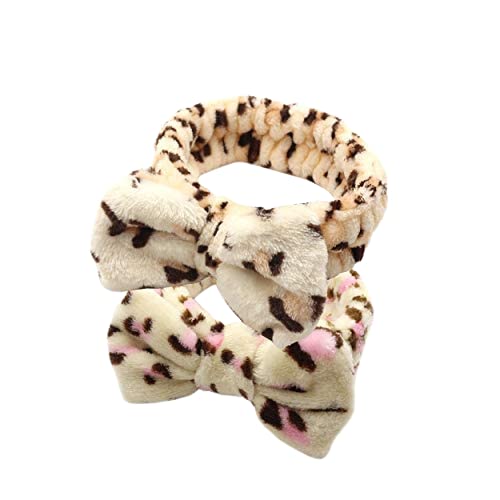 Leopard Grain Black And Pink: Dofash 2Pcs Bowknot Bow Makeup Cosmetic Shower Elastic Hair Band Hairlace Headband Swashing Face Shower Makeup Hairbands Beauty Cute Spa Headbands Fo