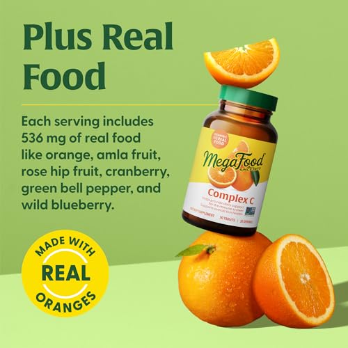 MegaFood Complex C - Vegan Immune Support Supplement with Vitamin C 250 mg, Made with Real Food Including Orange, Cranberry & Brown Rice, Gluten-Free, Kosher - 180 Tablets, 180 Servings