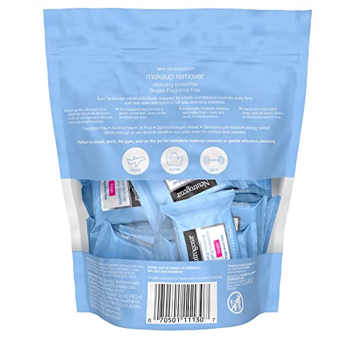 Neutrogena Fragrance-Free Makeup Remover Cleansing Towelette Singles, Individually-Wrapped Daily Face Wipes 20 ct