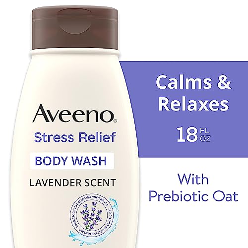 Aveeno Stress Relief Body Wash with Nourishing Oat & Lavender Scent for Sensitive Skin, Gently Cleanses & Helps You Feel Calm & Relaxed in the Shower, Soap-Free, 18 fl. oz