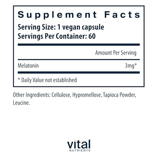 Vital Nutrients Melatonin 3mg | Vegan | Low-Dose Melatonin | Sleep Supplement to Support The Body's Natural Sleep Cycle* | Gluten, Dairy, Soy Free | 60 Capsules