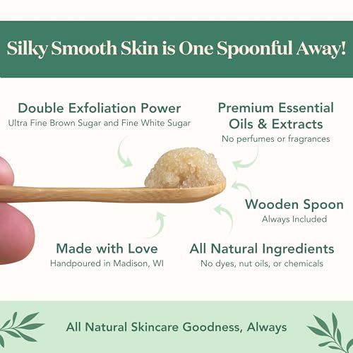 Bare Botanics Brown Sugar Body Scrub 20 oz - Naturally Scented Coconut Vanilla Sugar Scrub Made in Madison, WI - Formulated w/Skin Loving Moisturizers - Vegan, Cruelty Free w/a Cute Wooden Spoon