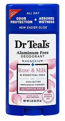 Dr. Teal's Rose & Milk Deodorant Gift Set (2 Pack, 2.65oz Ea) - Rose & Milk Formula - Aluminum Free with Magnesium - Essential Oils, Shea Butter & Arrowroot Powder Absorb Moisture, Keep Skin Healthy