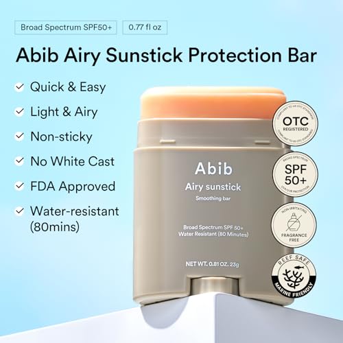 Abib Airy Sunstick Protection Bar Broad Spectrum SPF50+ 0.81 oz / 23 g (Semi- matte) | Korean Suncreen Stick Suncare Sunblock, No Whitecast, Protector Solar Barra, Water resistant