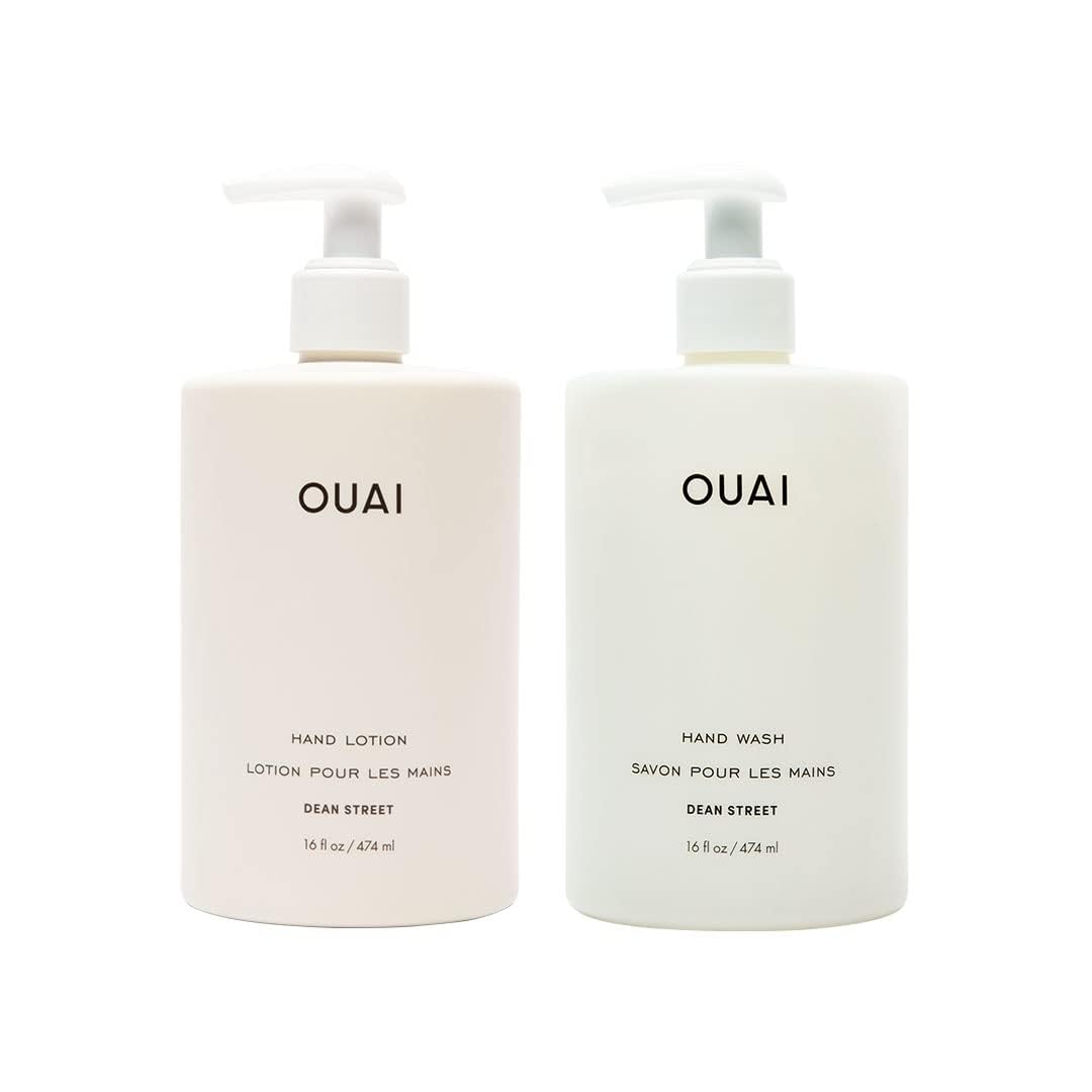 OUAI Hand Wash and Hand Lotion Set, Dean Street Scent - Moisturizes and Exfoliates with Daily Use - Made with Jojoba Esters, Avocado & Rosehip Oils (16 Fl Oz Each)