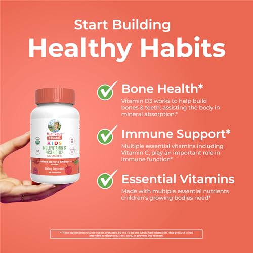 MaryRuth Organics Kids Vitamins | USDA Organic | Multivitamin Gummies + Postbiotics for Ages 4+ | Lactobacillus Rhamnosus | Vegan | Non-GMO | 60 Count