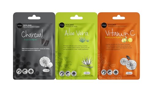 Celavi Essence Facial Sheet Face Mask Variety Set Classic Authentic Korean Moisturizing Skincare (Variation 1, 12 Count (Pack of 2))