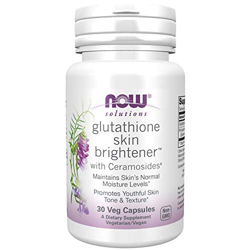 NOW Foods Solutions, Glutathione Skin Brightener with Ceramosides®, Moisturizing and Illuminating, 30 Veg Capsules