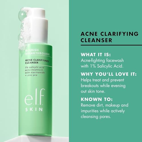 e.l.f. SKIN Blemish Breakthrough Clarifying Cleanser, Gel Cleanser For Removing Makeup, Controlling Oil & Clarifying Pores, 1% Salicylic Acid