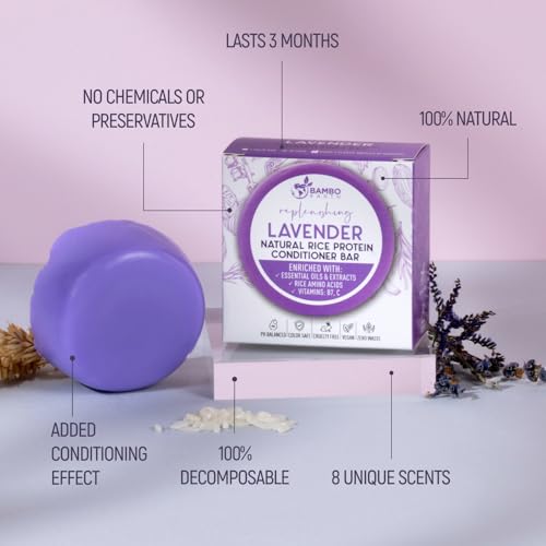 Solid Rice Protein Water Conditioner Bar Hair Soap – Conditioning Bars For Hair With All Natural Plant Based Essential Oils And Zero Waste Packaging - Use With Shampoo Bar (Lavender)