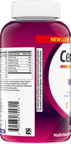Centrum Multivitamin Tablet for Women, Multivitamin/Multimineral Supplement with Iron, Vitamin D3, B Vitamins and Antioxidant Vitamins C and E, Gluten Free, Non-GMO Ingredients - 200 Count