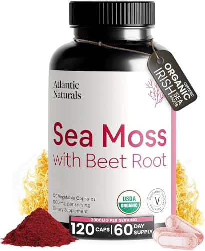 Atlantic Naturals Sea Moss with Beet Root Capsules - Premium Quality Multivitamin Supplement - Sea Moss Superfood to Support Immune Health, Blood Flow, Joint Health & Athletic Performance - 120 ct