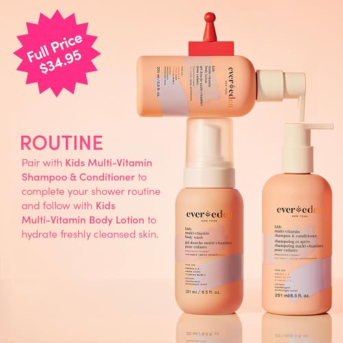 Evereden Kids Shampoo and Conditioner 2 in 1 and Kids Body Wash set | Gentle and Clean Skin Care | Non-toxic Ingredients | Cool Peach scent