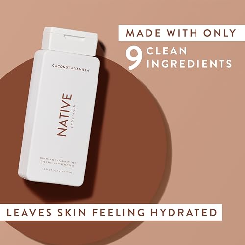 Native Body Wash Contains Naturally Derived Ingredients | For Women & Men, Sulfate, Paraben, & Dye Free Leaving Skin Soft and Hydrated | Coconut & Vanilla 18 oz - 2 Pk