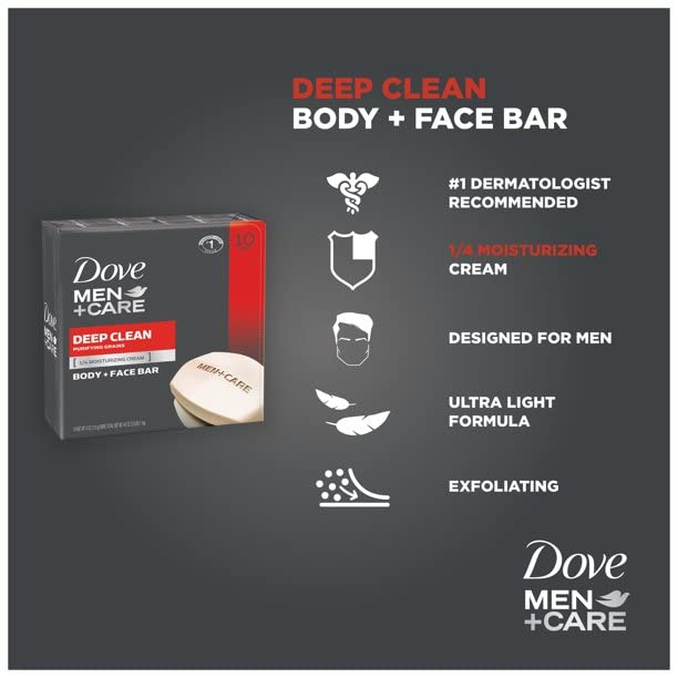 Dove Men+Care Men's Bar Soap More Moisturizing Than Bar Soap Deep Clean Soap Bar that Effectively Washes Away Bacteria, Nourishes Your Skin 3.75 oz 10 Bars