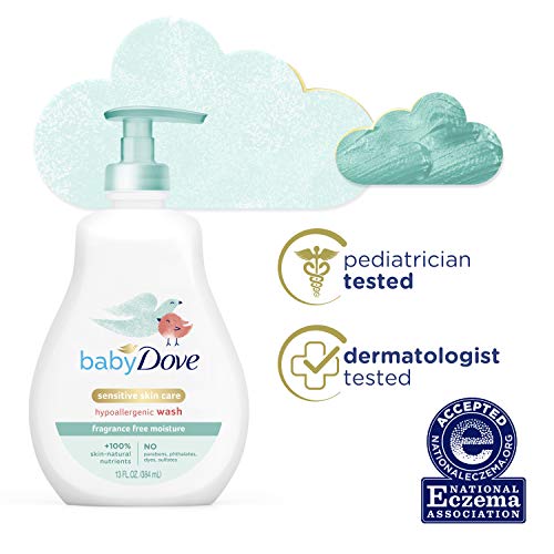 Baby Dove Sensitive Skin Care Baby Wash For Baby Bath Time Fragrance Free Moisture Fragrance Free and Hypoallergenic, Washes Away Bacteria 13 oz