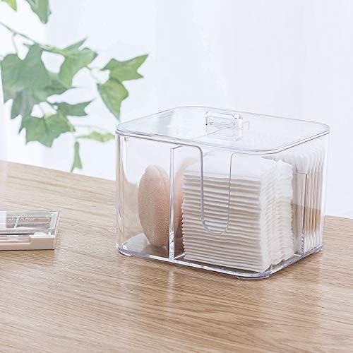 SUNFICON Cotton Swab Balls Box Cotton Pads Holder Organizer Holder Dispenser Storage Canister Cosmetic Pads Container Flossers Case 4-Grid Bathroom Countertop Vanity,Acrylic Crystal Clear