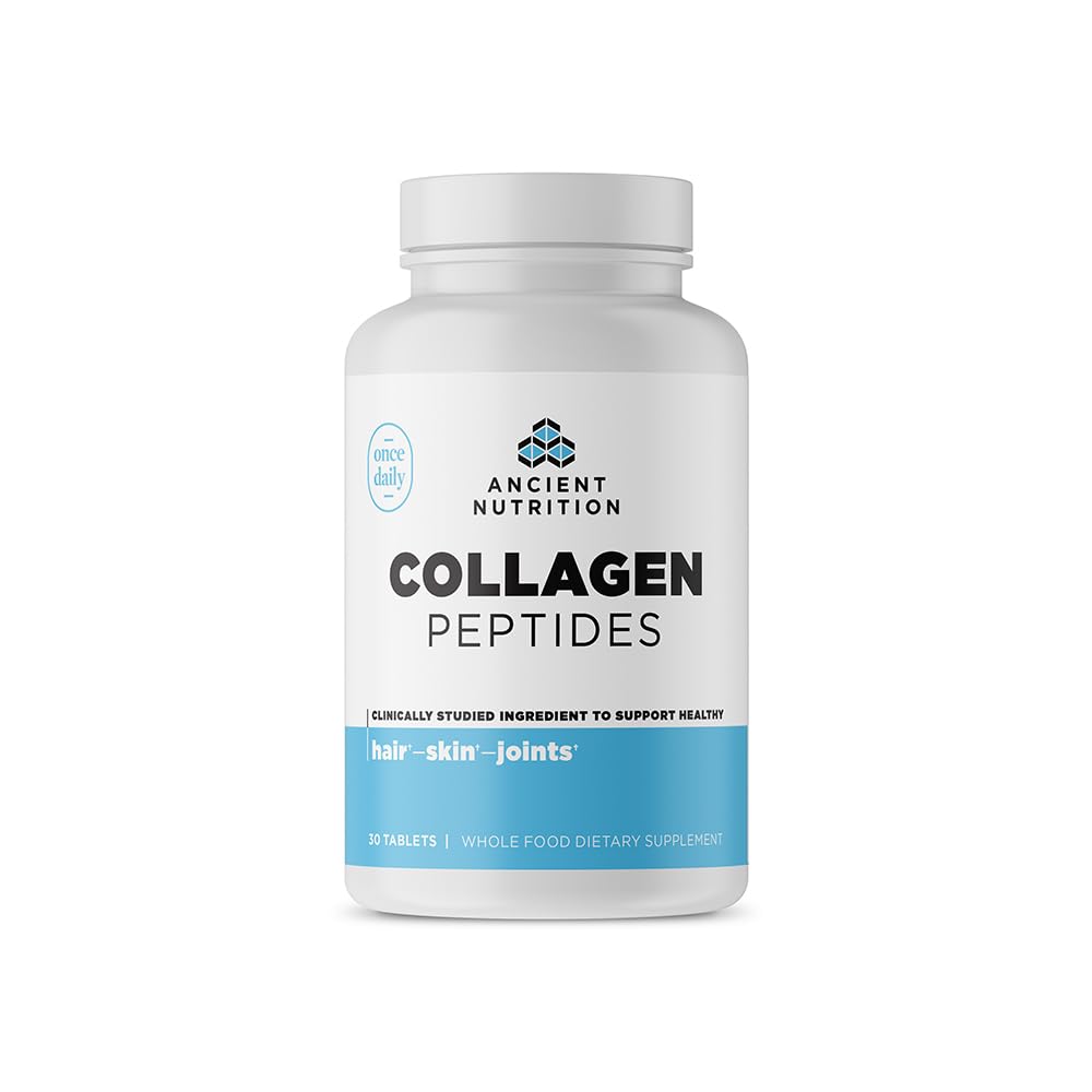 Ancient Nutrition Collagen Peptides, Collagen Peptides Tablets, Unflavored Hydrolyzed Collagen, Supports Healthy Skin, Hair, Joints, Gut, Gluten Free, Paleo, and Keto Friendly, 30 Count