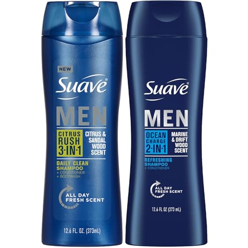 Suave Men’s 3-in-1 Body Wash, Shampoo & Conditioner, Citrus Rush + 2-in-1 Shampoo and Conditioner, Ocean Charge, 12.6 Oz Ea (2 Piece Set)