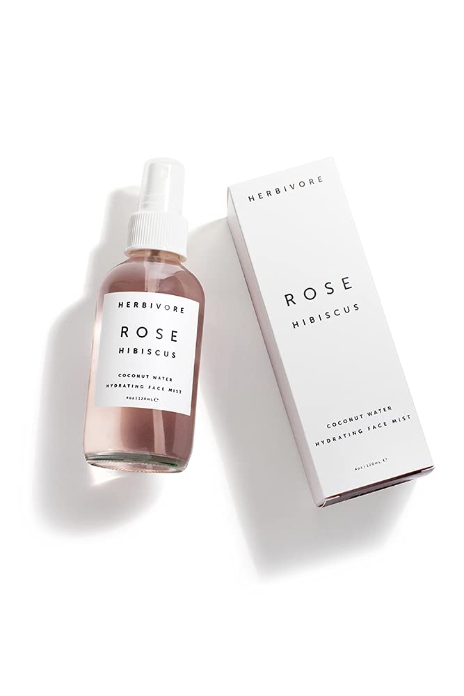 HERBIVORE Rose Hibiscus Coconut Water Hydrating Face Mist – Natural Dewy Glow, Organic Rose Water + Vegan Hyaluronic Acid, Plant-Based, Vegan, Cruelty-Free, 4 oz