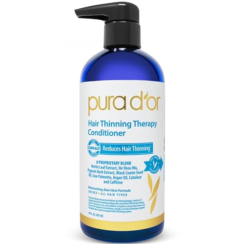 PURA D'OR 16 Oz Hair Thinning Therapy Biotin Conditioner, CLINICALLY TESTED Effective Results, Low Lather Deep Moisturizing Herbal Blend Hair Thickening Products For Women & Men, Color Safe