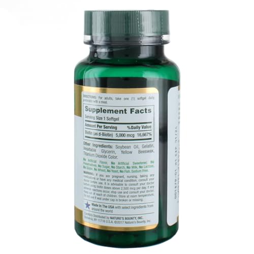 Nature's Bounty Super Potency Biotin 5000mcg - 72 softgels (Pack of 2)