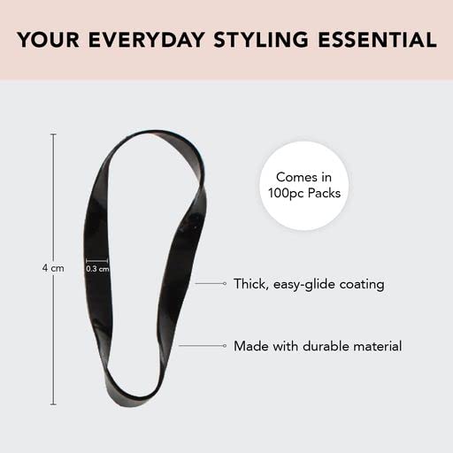 Black: Kitsch Pro No Snag Mini Gummy Elastic Hair Bands For Hair Styling, Braids, Ponytails, Hair Ties For Toddlers, 100 Count (Black)