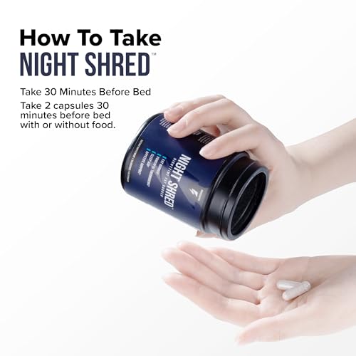 Night Shred Fat Burner and Natural Sleep Support | Ashwaganda, 5-HTP, CLA, Melatonin | Appetite Suppressant | Weight Loss Support Nighttime Fat Burning (60 Vegetarian Capsules)