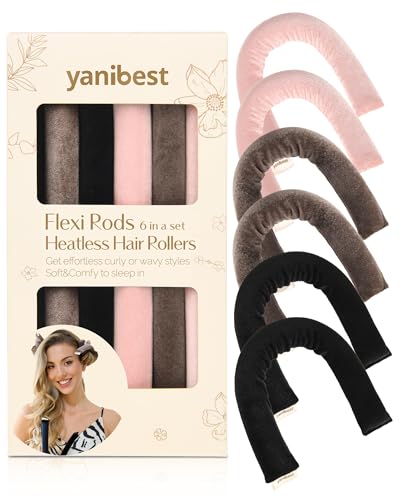 YANIBEST Heatless Hair Curler, Heatless Curls Overnight, No Heat Heatless Curling Rod, Heatless Hair Curlers to Sleep in, 6PCS Rods for Most Hair Types