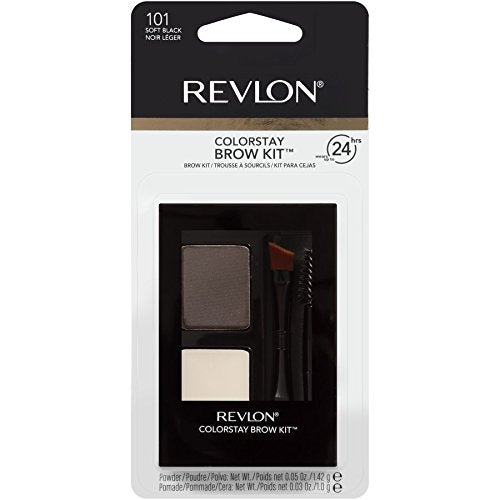 Revlon ColorStay Brow Kit, Includes Longwear Brow Powder, Clear Pomade, Dual-Ended Angled Tip Eyebrow Brush & Spoolie Brush, Soft Black (101), 0.08 oz