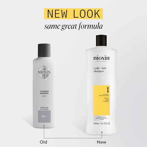Nioxin Scalp + Hair Thickening System 1 Shampoo, For Natural Hair with Light Thinning, 16.9 fl oz (Packaging May Vary)