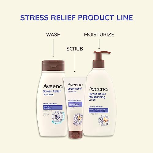 Aveeno Stress Relief Body Wash with Nourishing Oat & Lavender Scent for Sensitive Skin, Gently Cleanses & Helps You Feel Calm & Relaxed in the Shower, Soap-Free, 18 fl. oz