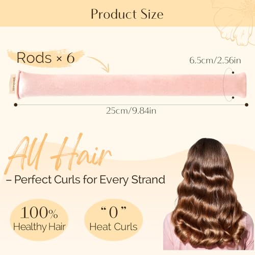 YANIBEST Heatless Hair Curler, Heatless Curls Overnight, No Heat Heatless Curling Rod, Heatless Hair Curlers to Sleep in, 6PCS Rods for Most Hair Types