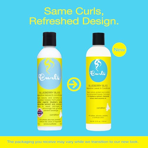 Curls Blueberry Bliss Reparative Leave In Conditioner - 8 oz, Helps Repair Damage and Prevent Breakage, Conditioner for Curly Hair, Wavy, and Coily Hair Types