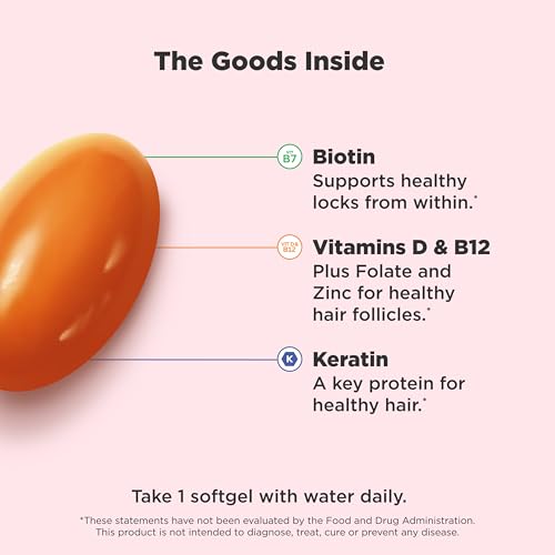 OLLY Ultra Strength Hair Softgels, Supports Hair Health, Biotin, Keratin, Vitamin D, B12, Hair Supplement, 30 Day Supply - 30 Count (Packaging May Vary)