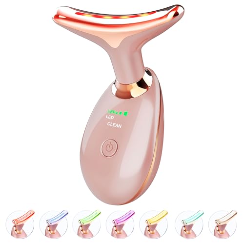 ELISHINE Light Based Face-Neck-Massager - 7 Color Portable Facial Massager for Skin Care, Rose Gold