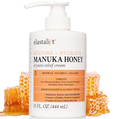 Elastalift Manuka Honey Cream Face Moisturizer & Body Butter Lotion For Dry Skin | Firming & Hydrating Miracle Balm Skin Care Moisturizing Lotion For Women, Wrinkles, & Sun Damaged Skin, 15 Fl Oz