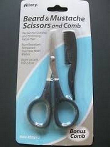 Allary Men's Beard & Mustache Scissors and Mini Comb Trimming Kit (Pack of 3)