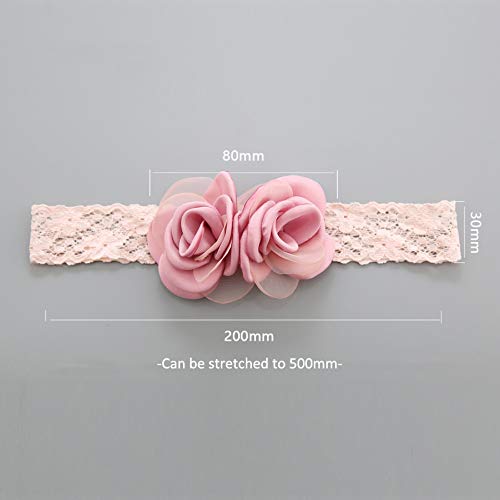 Kercisbeauty Baby Girls Pink Bows Headband Lace Flower Headwear for Toddler Babies Elastic Adjustable Head piece Wreath Halloween Holiday Sunday Headband