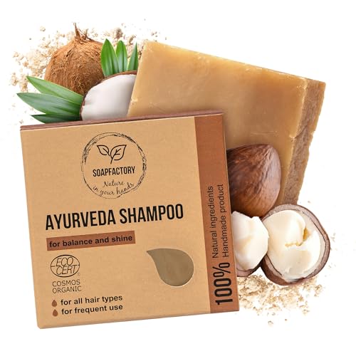 SoapFactory Ayurveda Solid Shampoo Bar with Castor Oil for Hair Growth, Ayurvedic Organic Hair Soap for Men and Women, 100% Natural, Vegan, 3 ounce