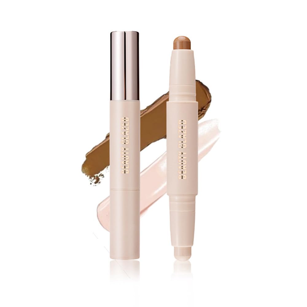 Double head contour stick, Highlight & Contour Bronzer Stick, durable and waterproof contour stick set, facial makeup contour face cream(01#Bronzer contour and glow sticks)
