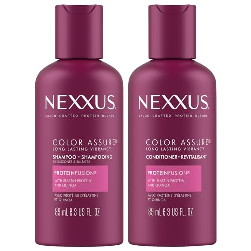 Nexxus Travel Shampoo and Conditioner, Color Assure – Replenishes and Extends Hair Color Vibrancy, 3 Oz Ea