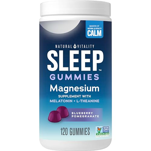 Natural Vitality SLEEP Gummies, Magnesium Supplement With Melatonin and L-Theanine, Vegan, Gluten Free, Helps the Body Ease Into Sleep, Blueberry Pomegranate 120 Count