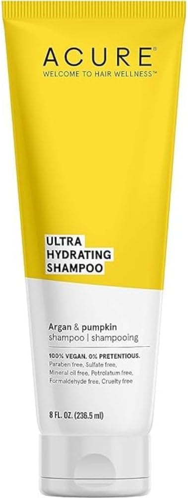 Acure Ultra Hydrating Shampoo 100% Vegan, Ultra Hydrating Moisture & Omega Fatty Acids, , Yellow Argan Oil & Pumpkin, 8 Fl Oz