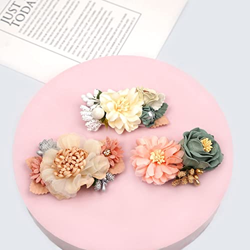 6 PCS Handmade Flower Hair Bows Fully Lined Alligator Hair Clips Faux Pearls Floral Hair Clips Barrettes Hair Accessories for Women Girls Toddlers Kids Children