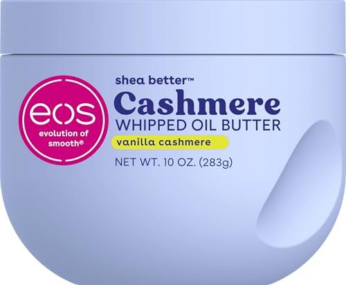eos Cashmere Whipped Oil Body Butter, Vanilla Cashmere, 72 Hour Weightless Moisture For Dry Skin, Rich Formula and Deep Hydration, 10 oz
